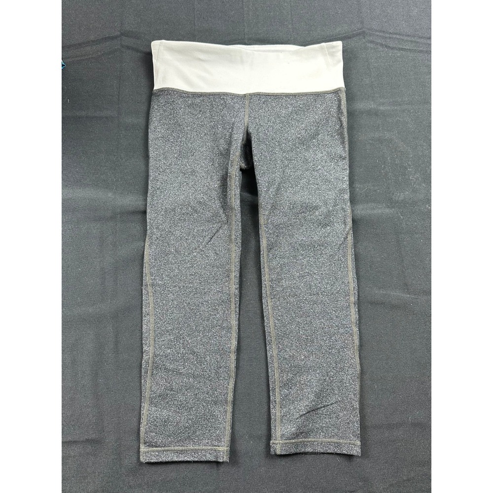 GapFit gFast Capri Leggings Gray Heather White Waistband XS Athletic Yoga Pants